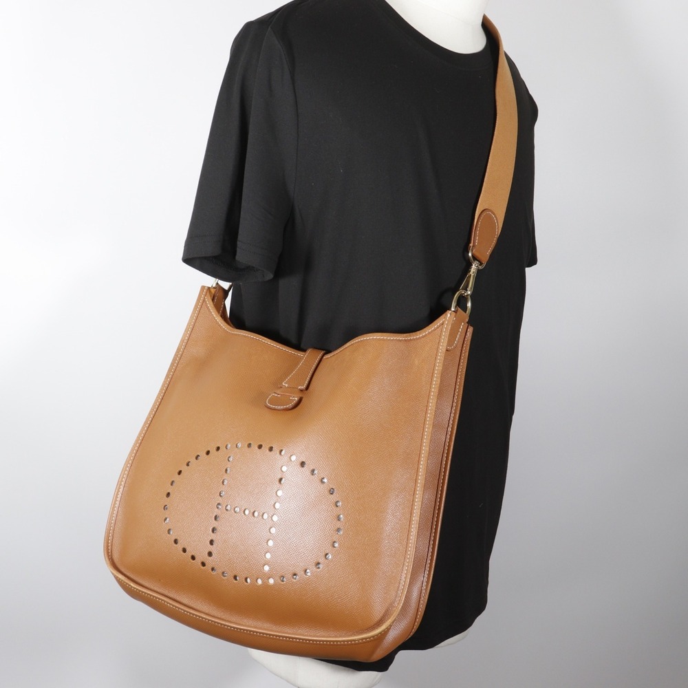 Hermes Evelyne 1 GM Shoulder Bag, Courchevel Leather, Gold, 1998 Model, Brown... - Picture 14 of 14